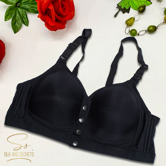 Front-Open Bra with Three-Button Closure