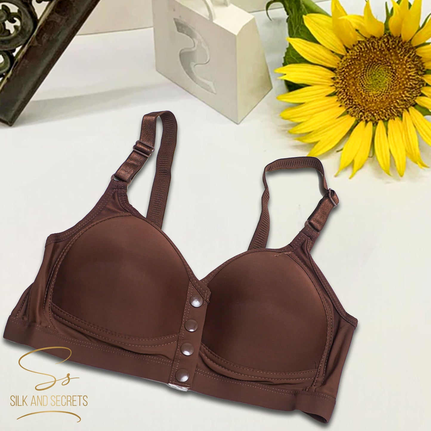 Front-Open Bra with Three-Button Closure