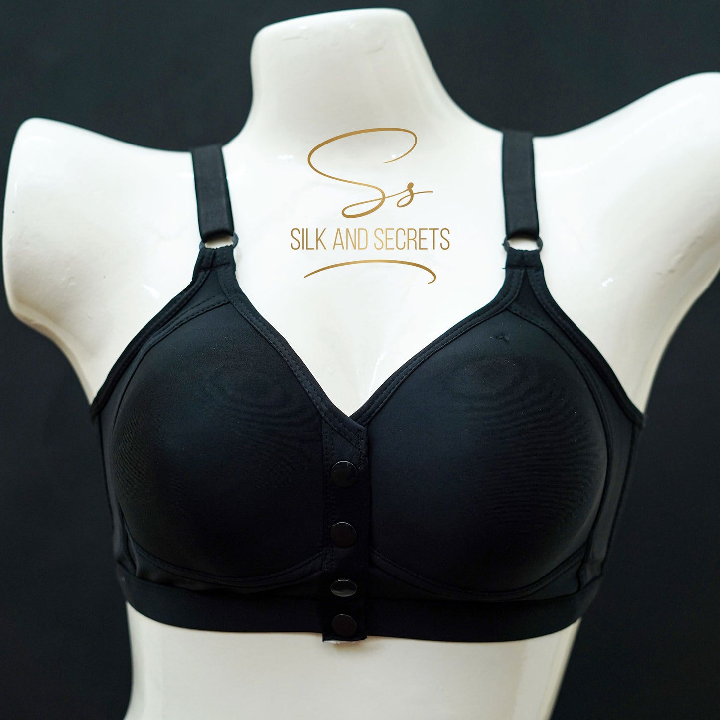 Front-Open Bra with Three-Button Closure