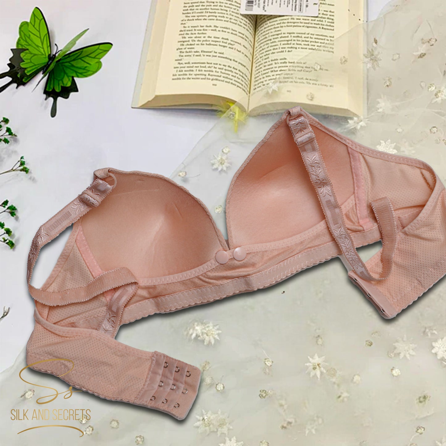Front Open Single Button Padded Non-Wired Comfort Bra