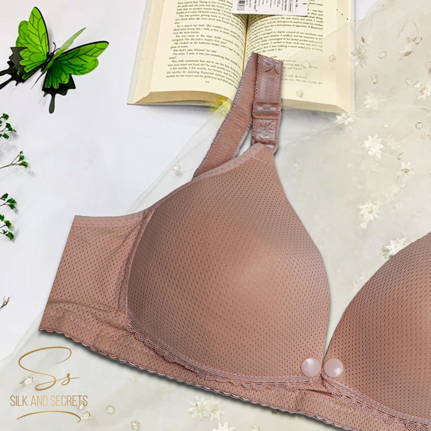 Front Open Single Button Padded Non-Wired Comfort Bra