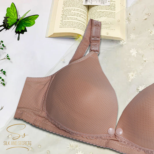 Front Open Single Button Padded Non-Wired Comfort Bra