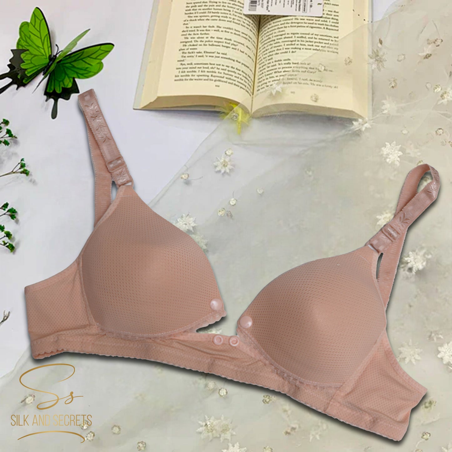 Front Open Single Button Padded Non-Wired Comfort Bra