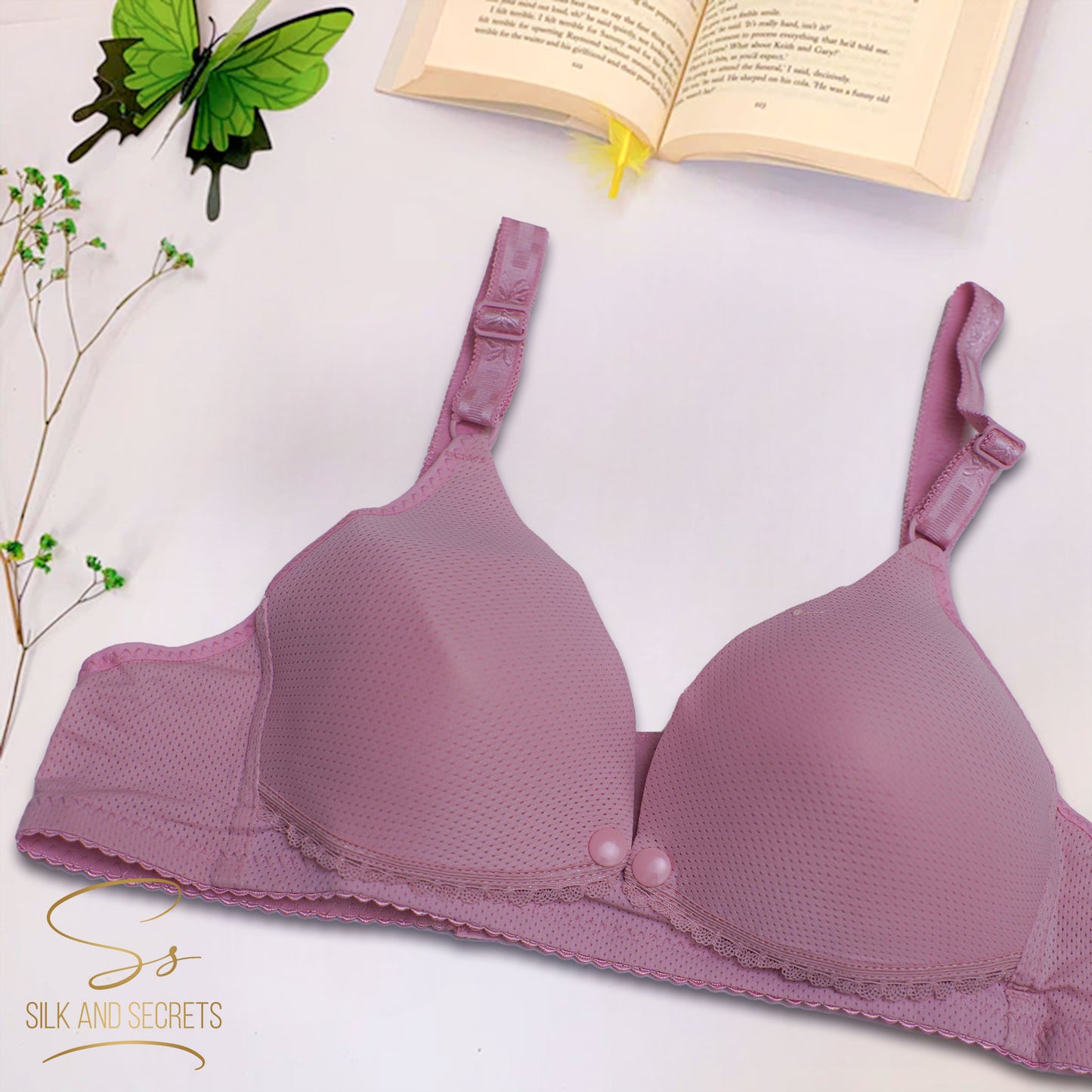 Front Open Single Button Padded Non-Wired Comfort Bra