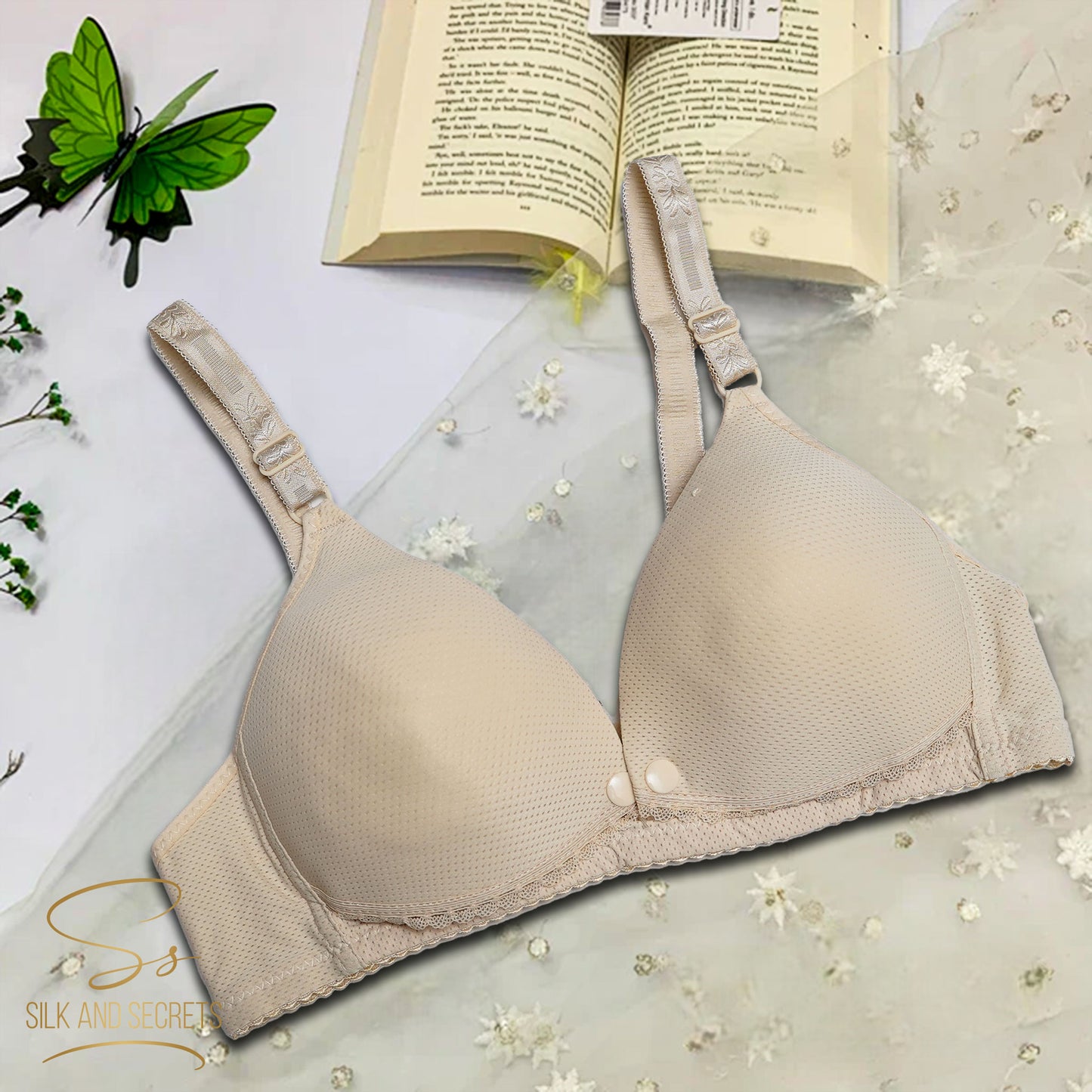 Front Open Single Button Padded Non-Wired Comfort Bra