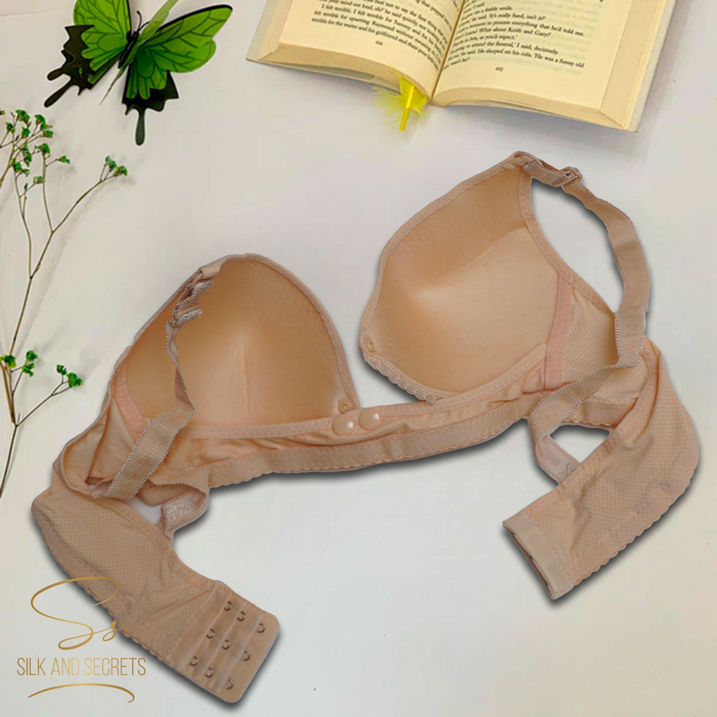 Front Open Single Button Padded Non-Wired Comfort Bra