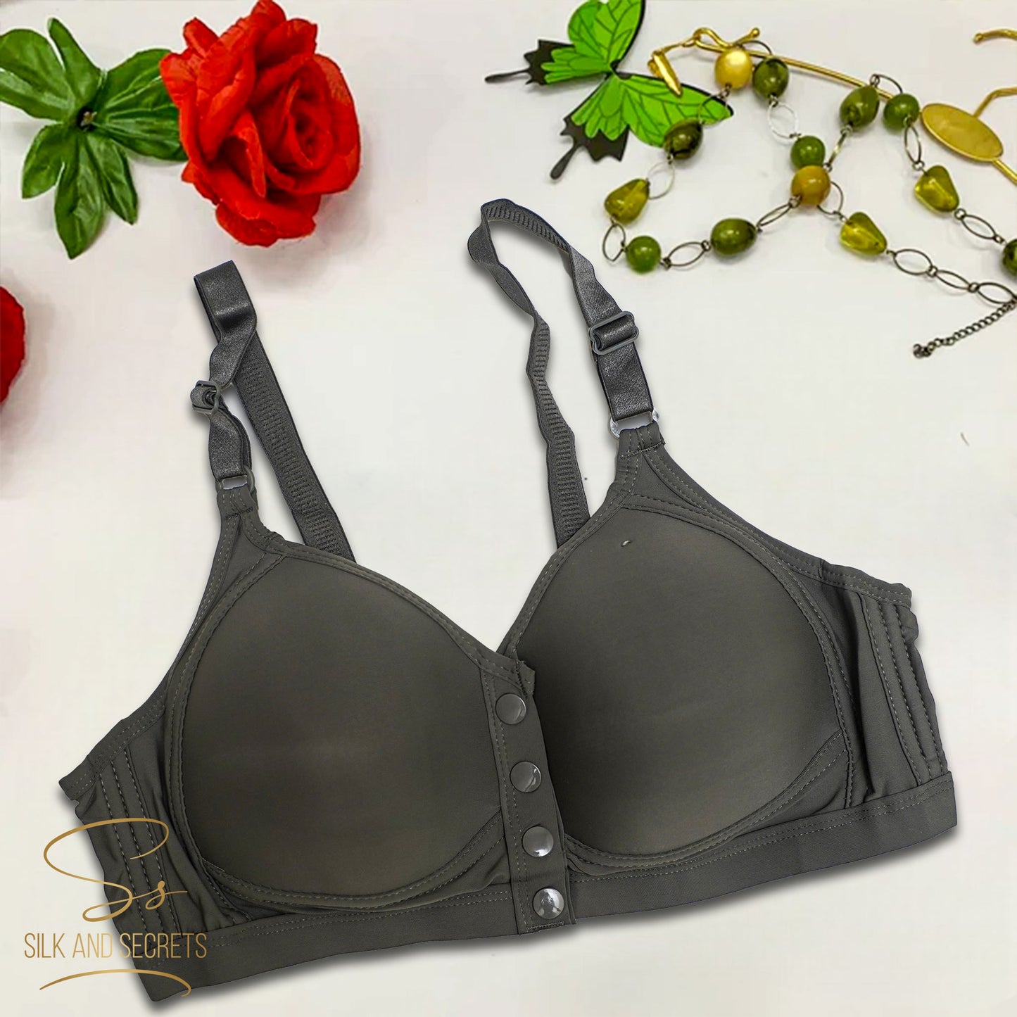 Front-Open Bra with Three-Button Closure