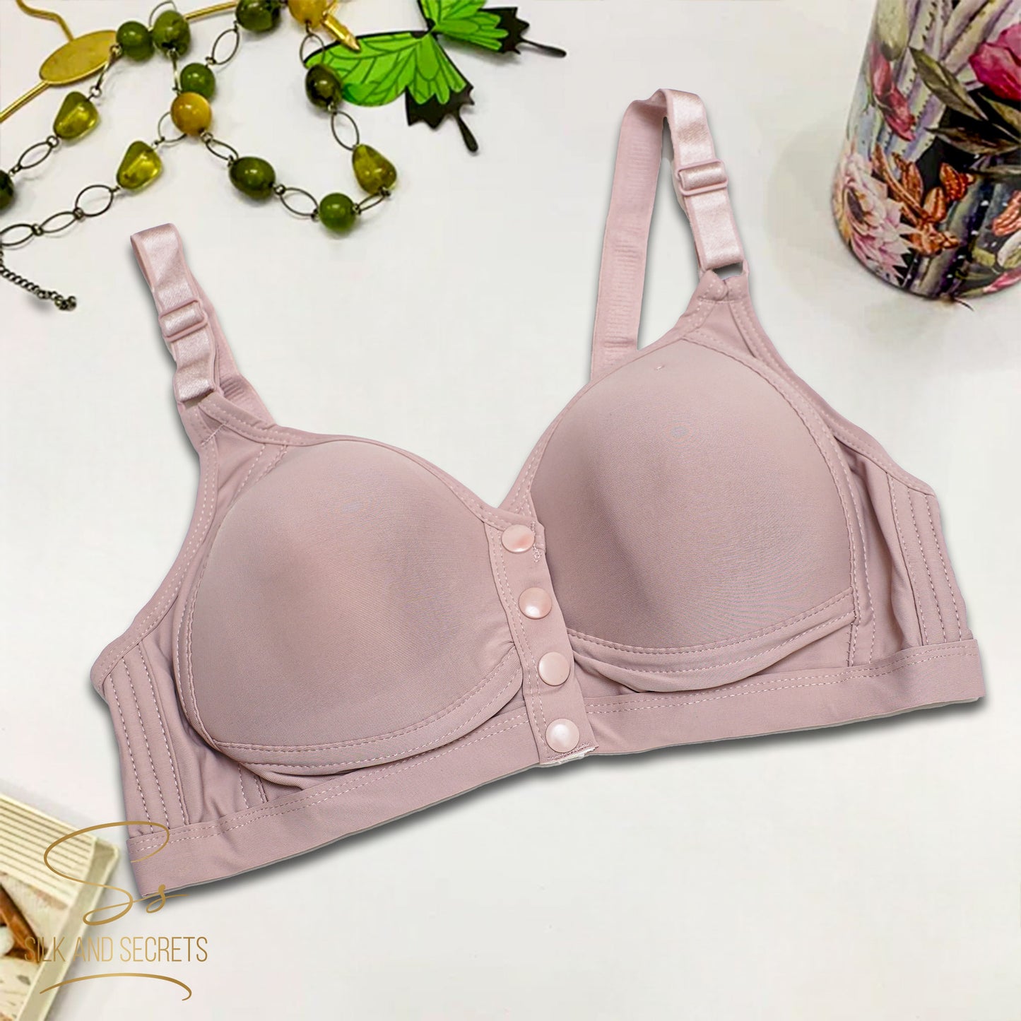 Front-Open Bra with Three-Button Closure