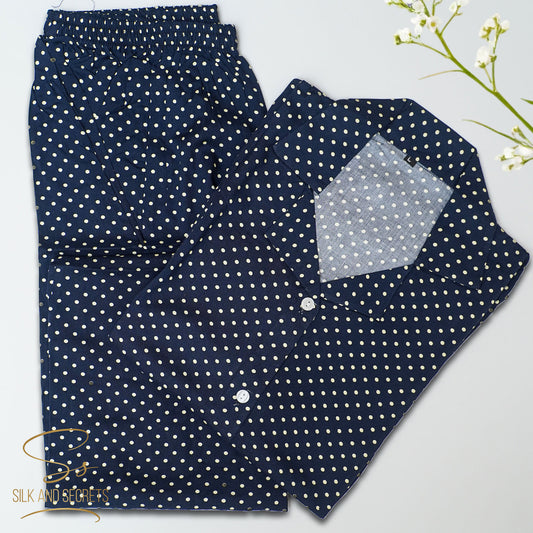 Navy Blue Polka Dot Nightwear Set