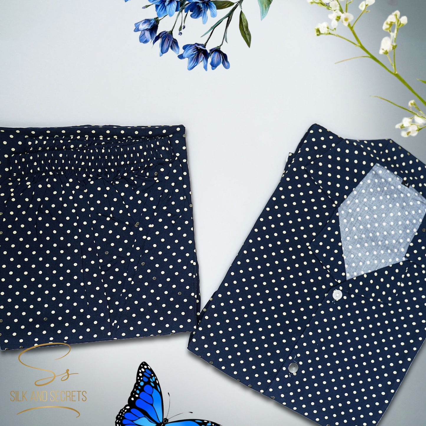 Navy Blue Polka Dot Nightwear Set