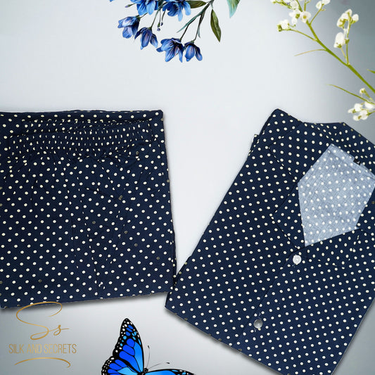 Navy Blue Polka Dot Nightwear Set