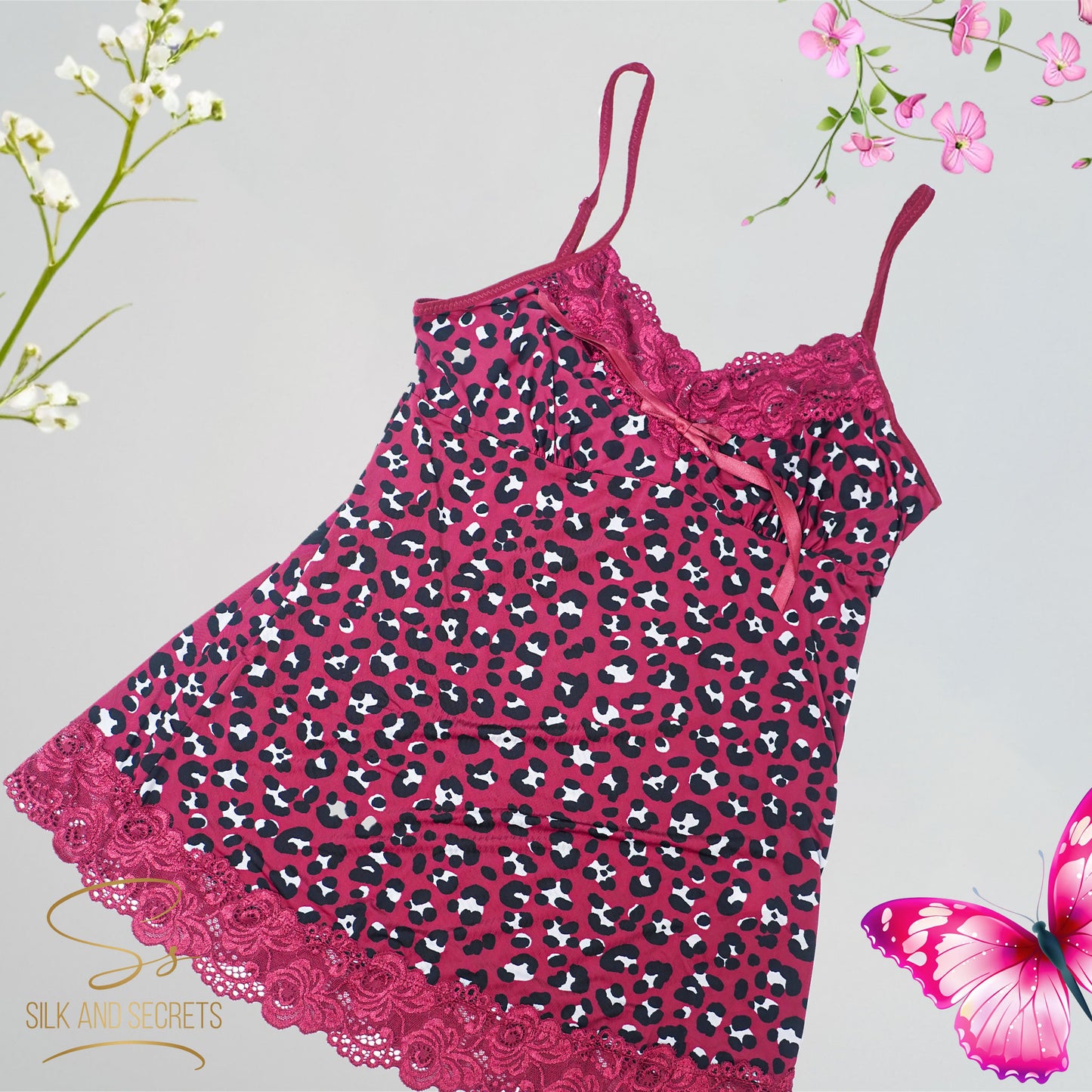 Lace Trimmed Leopard Print Nighty Set