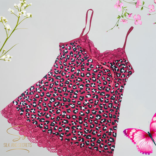 Lace Trimmed Leopard Print Nighty Set