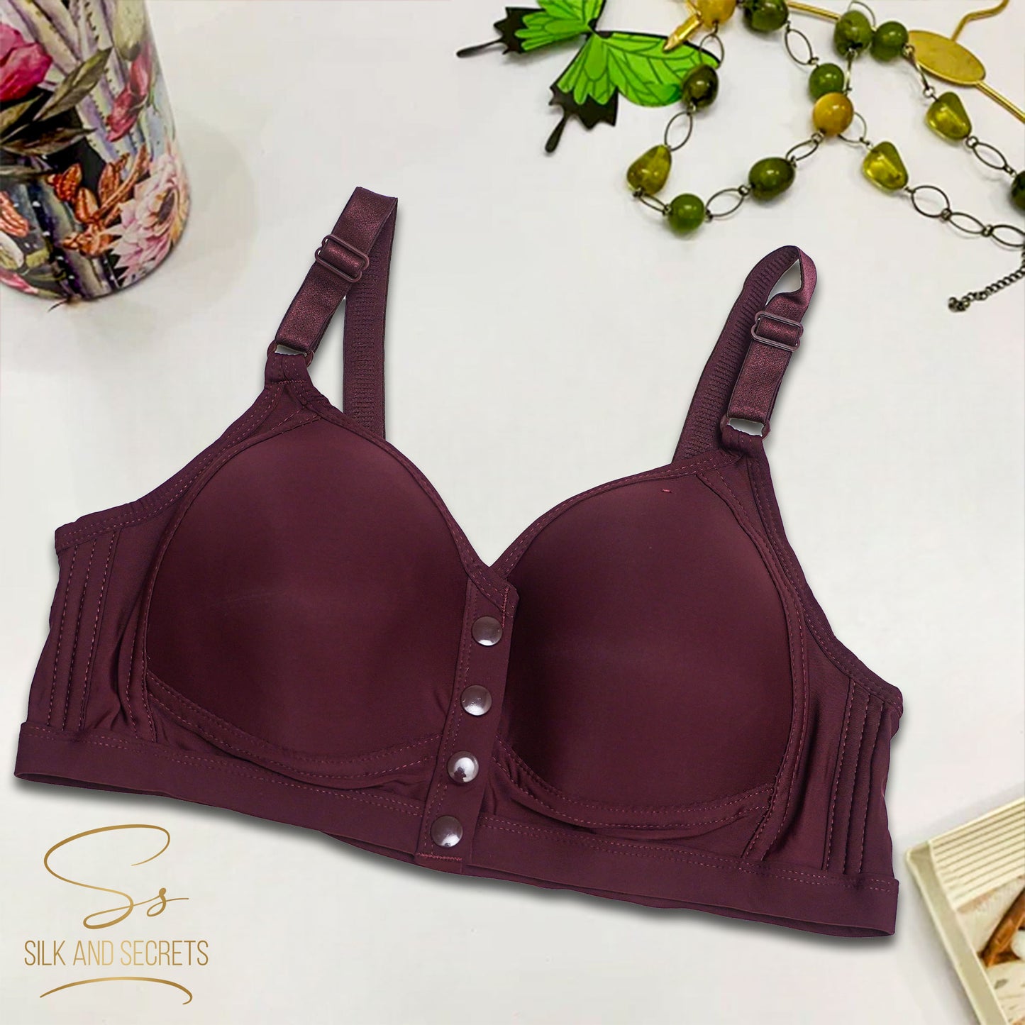 Front-Open Bra with Three-Button Closure