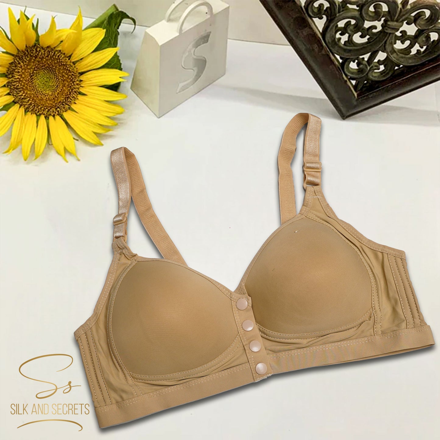 Front-Open Bra with Three-Button Closure