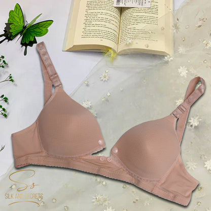 Front Open Single Button Padded Non-Wired Comfort Bra